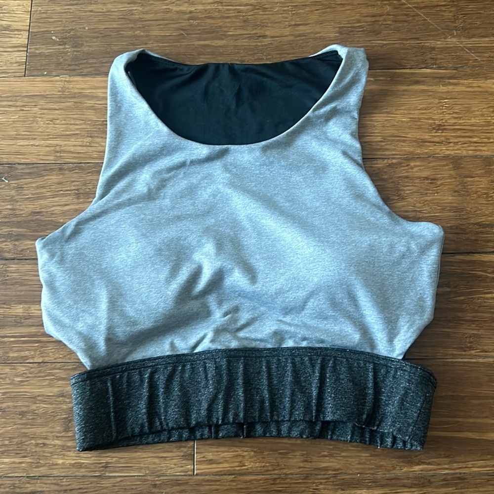 Feed Me Fight Me Cropped Gray Two Toned Top
